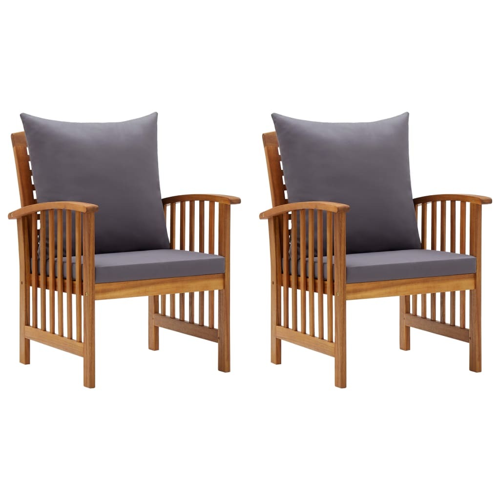 Garden Chairs with Cushions Set of 2 Solid Acacia Wood Outdoor Patio Natural