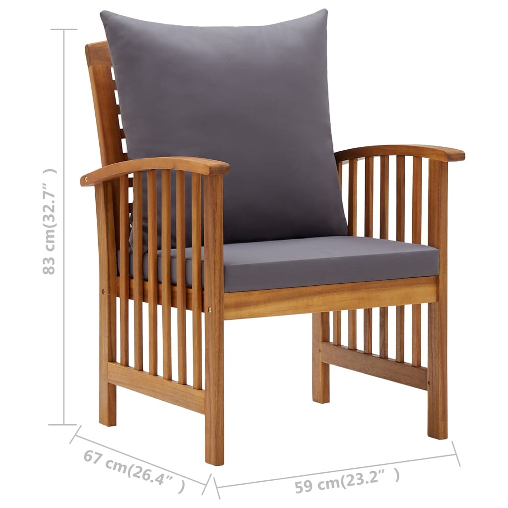 Garden Chairs with Cushions Set of 2 Solid Acacia Wood Outdoor Patio Natural