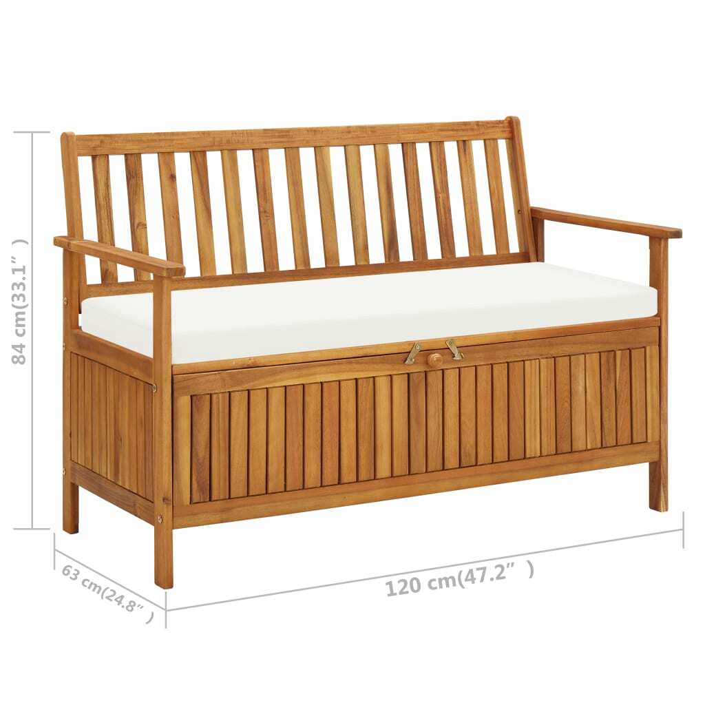Garden Storage Bench Solid Acacia Wood Outdoor Seat Box Deck Storage Natural