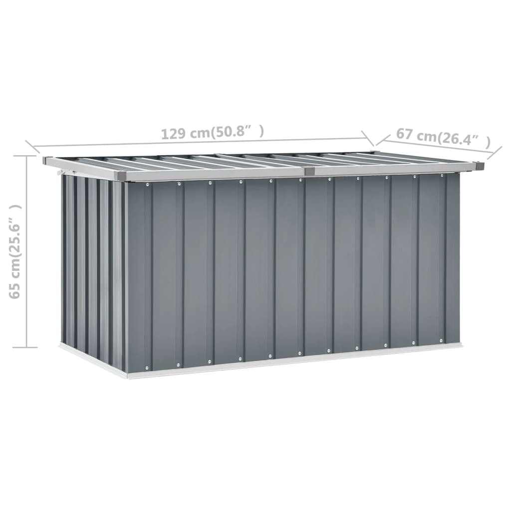 Garden Storage Box Galvanised Steel Outdoor Chest 129x67x65cm Grey