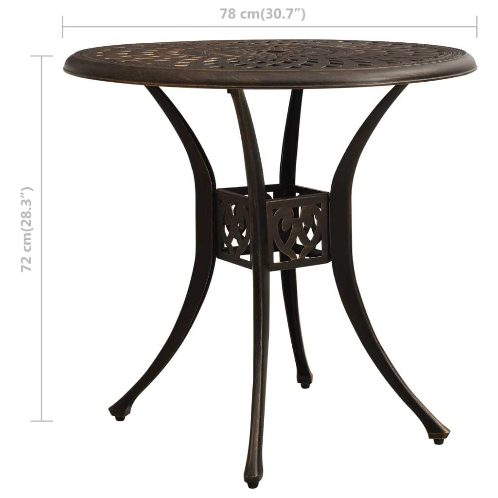 Garden Table Cast Aluminium Umbrella Hole Outdoor Patio 78x78x72cm Bronze