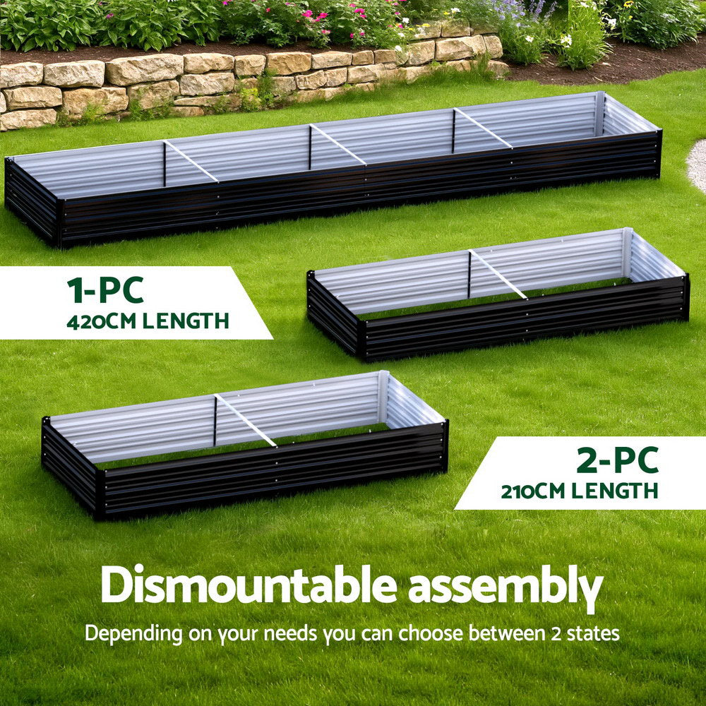 Green Fingers 2 Pcs Galvanised Raised Garden Bed 210x90cm Planter Box Outdoor – Dark Grey