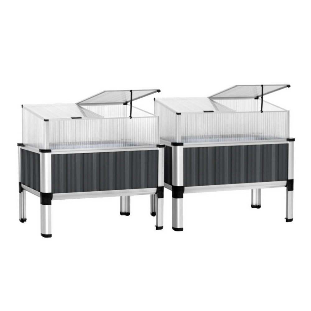 Green Fingers Raised Garden Bed x2 Greenhouse Planter Box Galvanised Herb