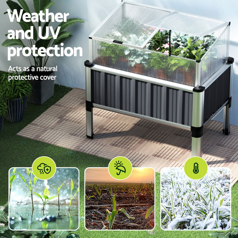 Green Fingers Raised Garden Bed x2 Greenhouse Planter Box Galvanised Herb