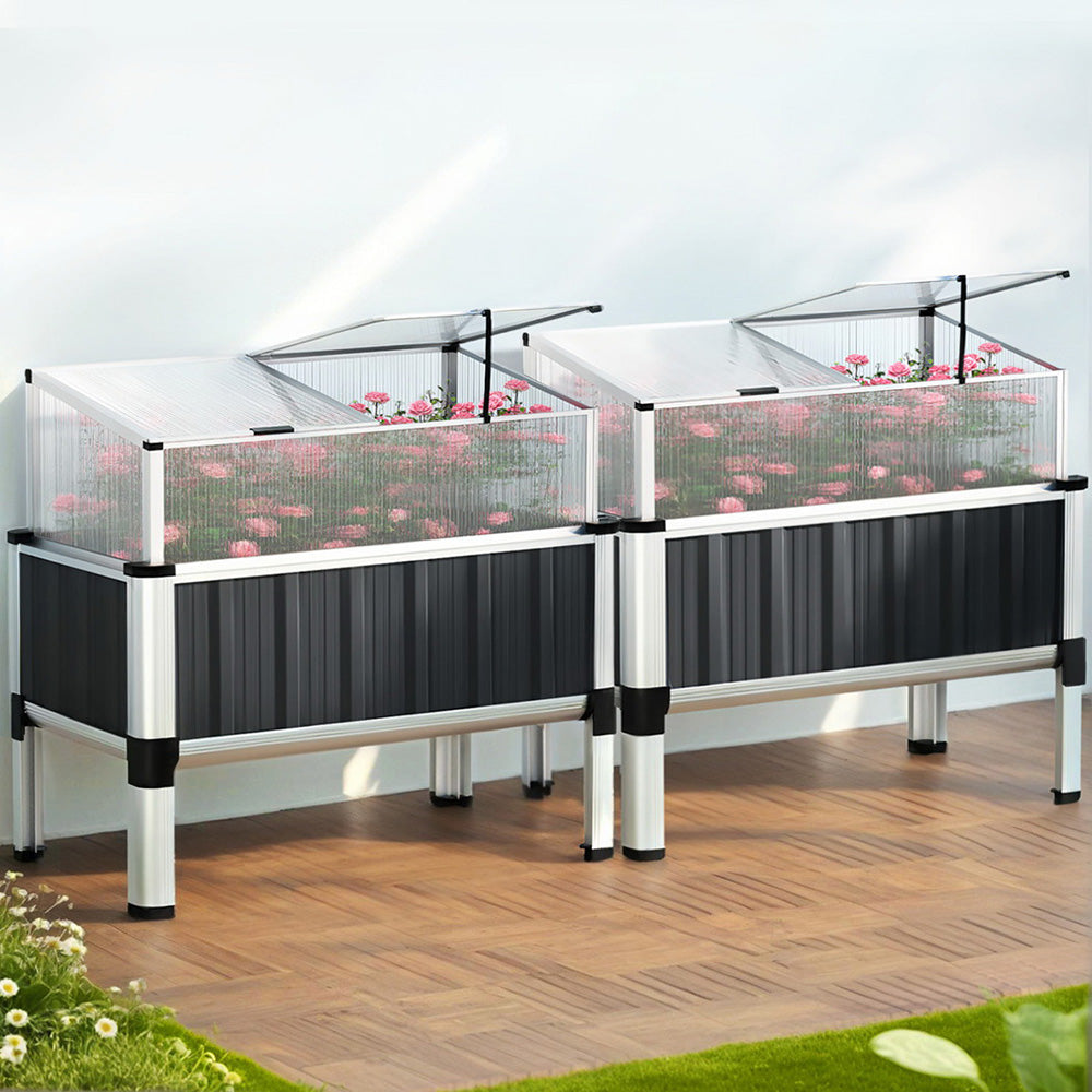 Green Fingers Raised Garden Bed x2 Greenhouse Planter Box Galvanised Herb