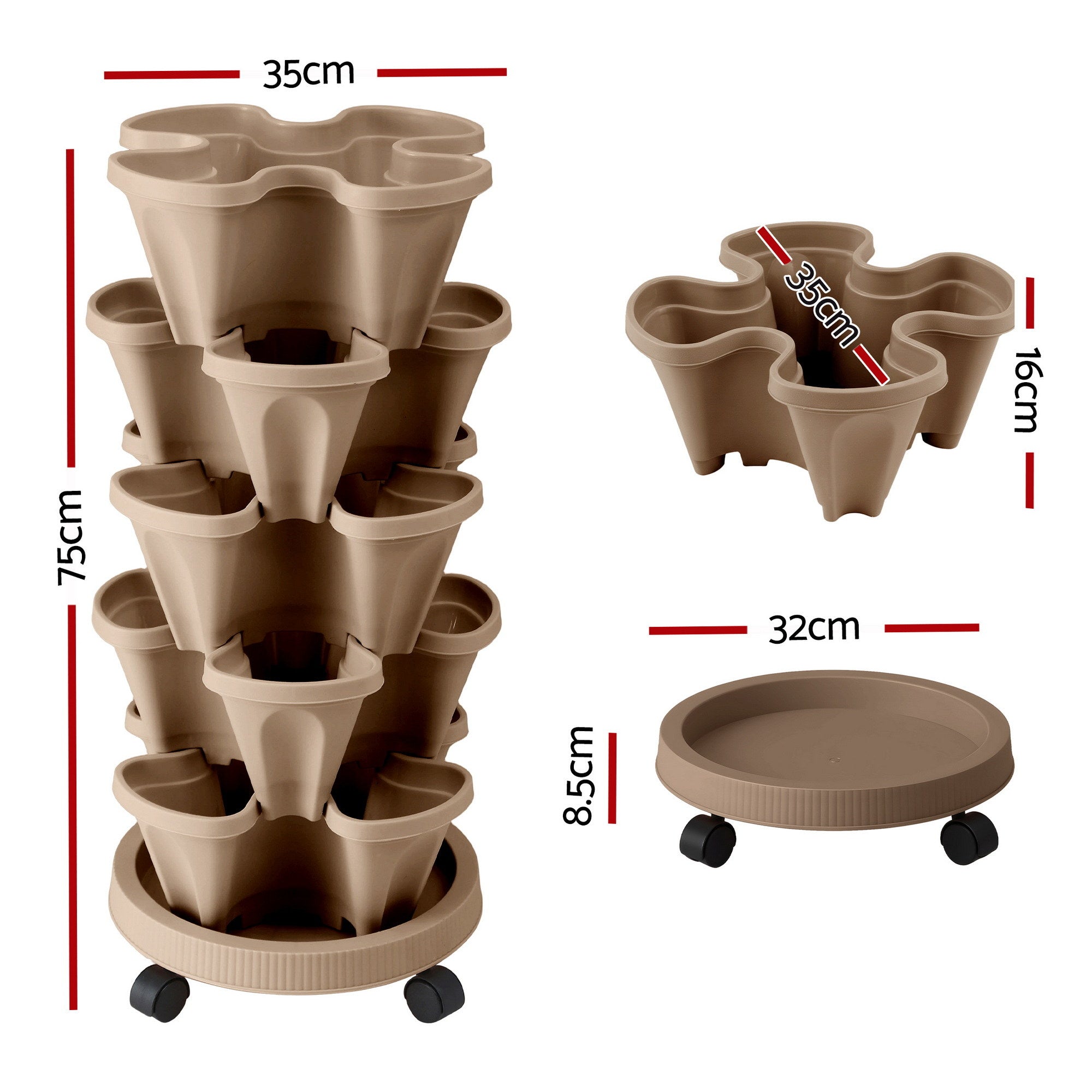 Green Fingers Garden Stackable Planters Bed 5 Tier Vertical Garden Tan