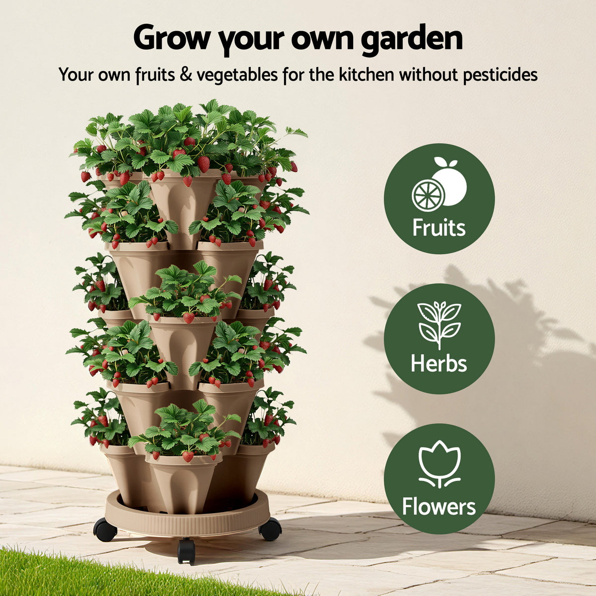 Green Fingers Garden Stackable Planters Bed 5 Tier Vertical Garden Tan