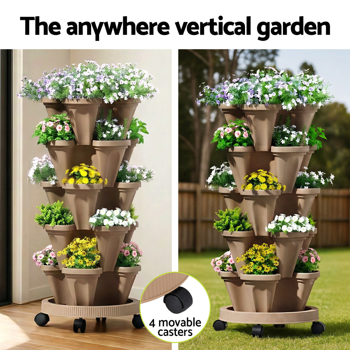 Green Fingers Garden Stackable Planters Bed 5 Tier Vertical Garden Tan