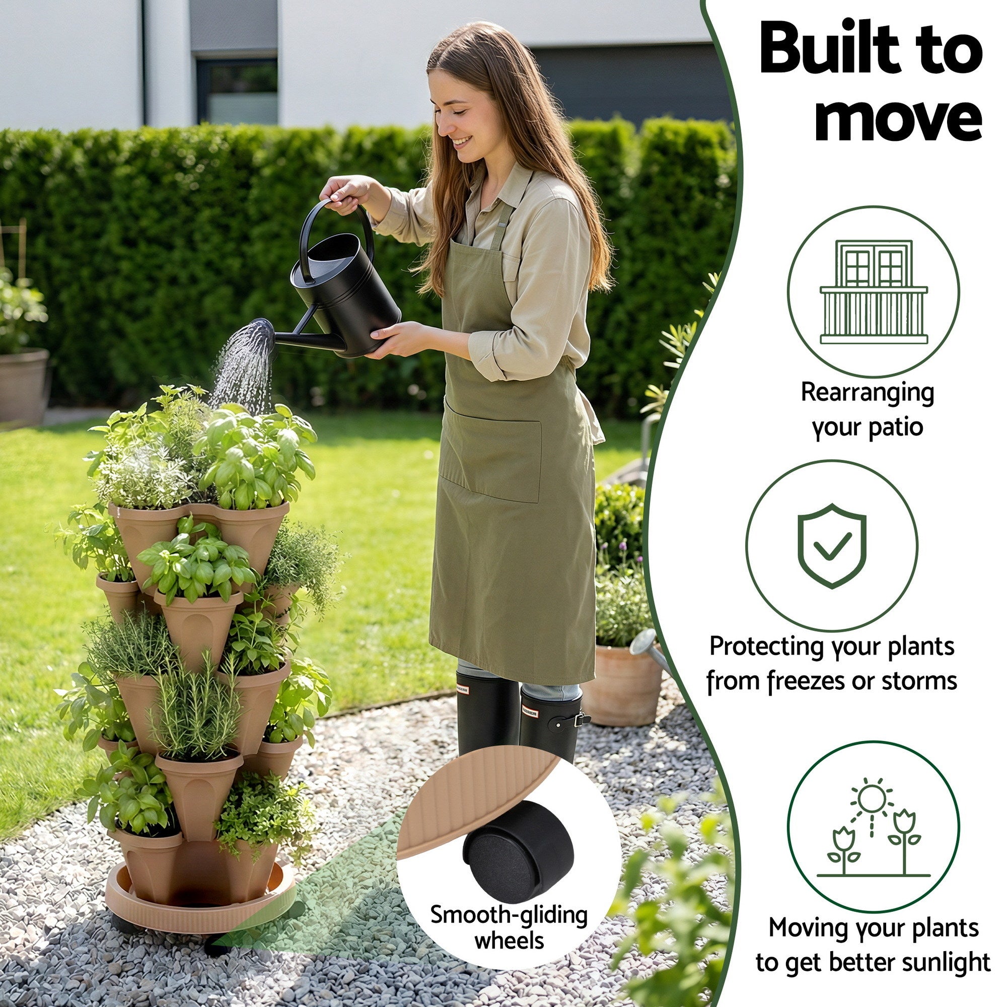 Green Fingers Garden Stackable Planters Bed 5 Tier Vertical Garden Tan