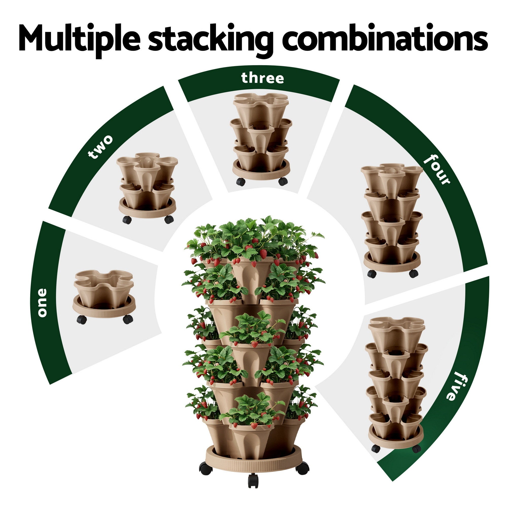 Green Fingers Garden Stackable Planters Bed 5 Tier Vertical Garden Tan