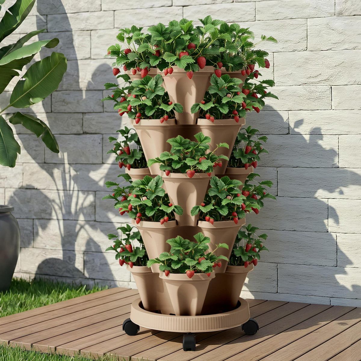 Green Fingers Garden Stackable Planters Bed 5 Tier Vertical Garden Tan