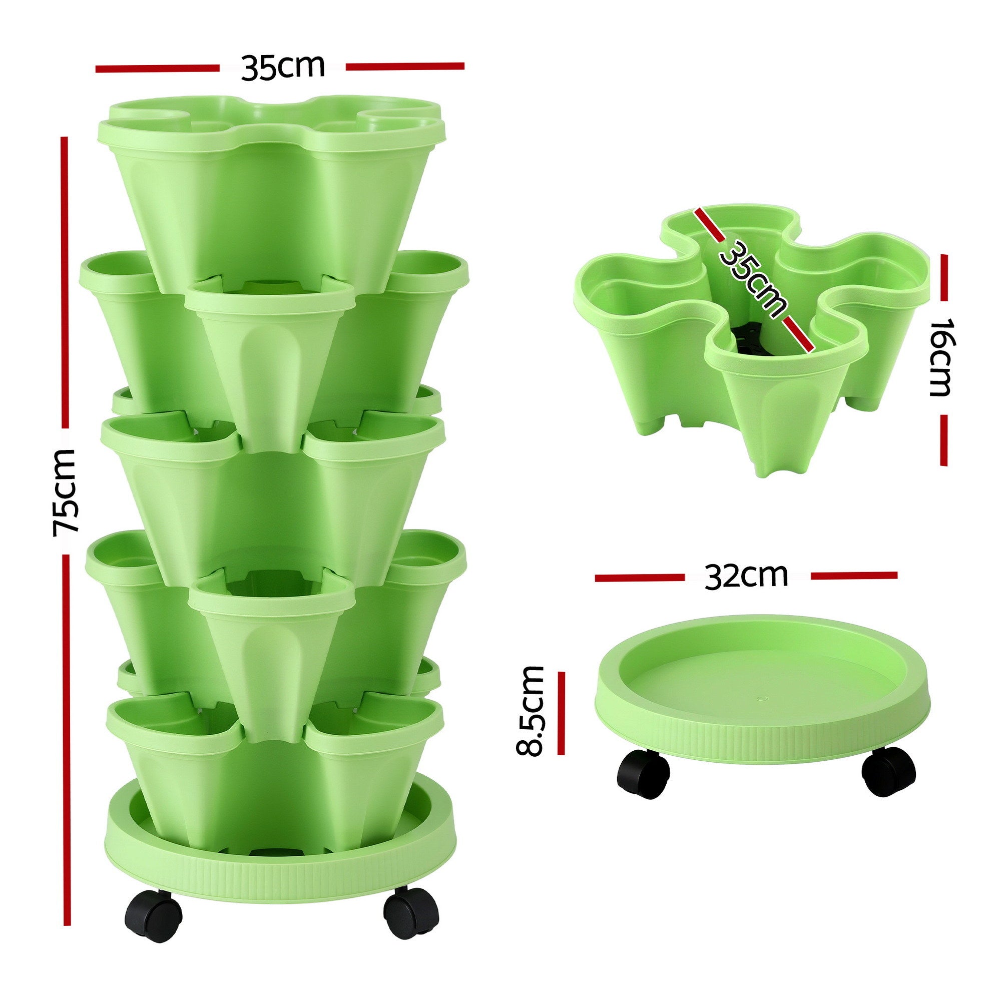 Green Fingers Garden Stackable Planters Bed 5 Tier Vertical Garden Light Green