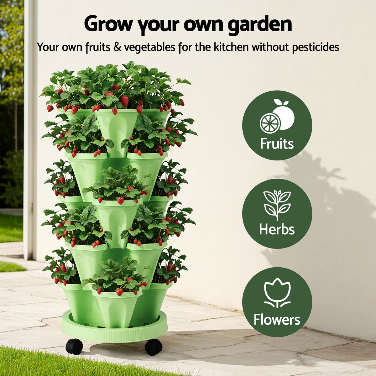 Green Fingers Garden Stackable Planters Bed 5 Tier Vertical Garden Light Green