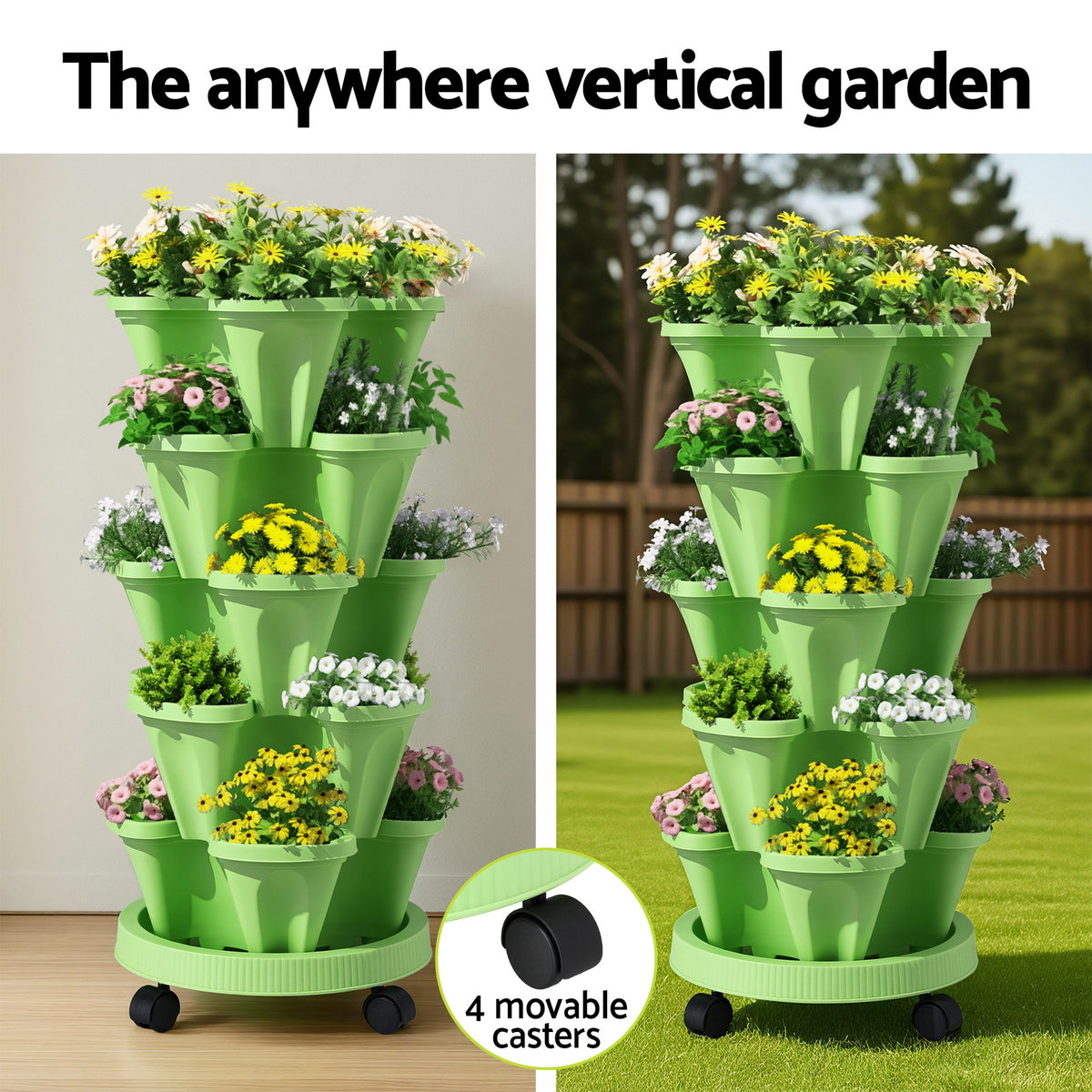 Green Fingers Garden Stackable Planters Bed 5 Tier Vertical Garden Light Green