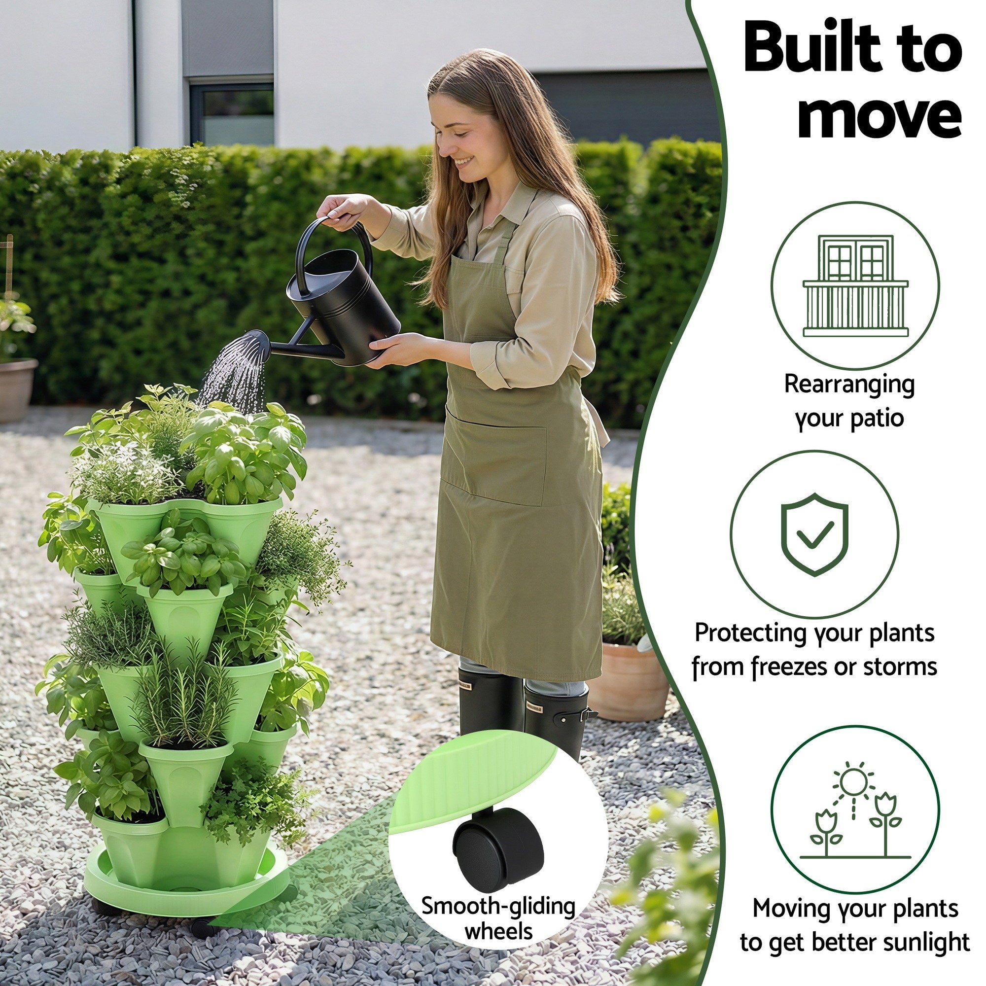 Green Fingers Garden Stackable Planters Bed 5 Tier Vertical Garden Light Green