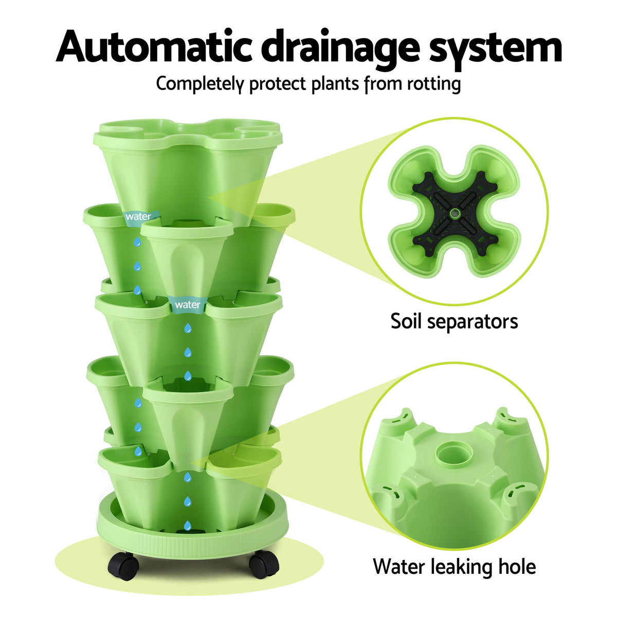 Green Fingers Garden Stackable Planters Bed 5 Tier Vertical Garden Light Green