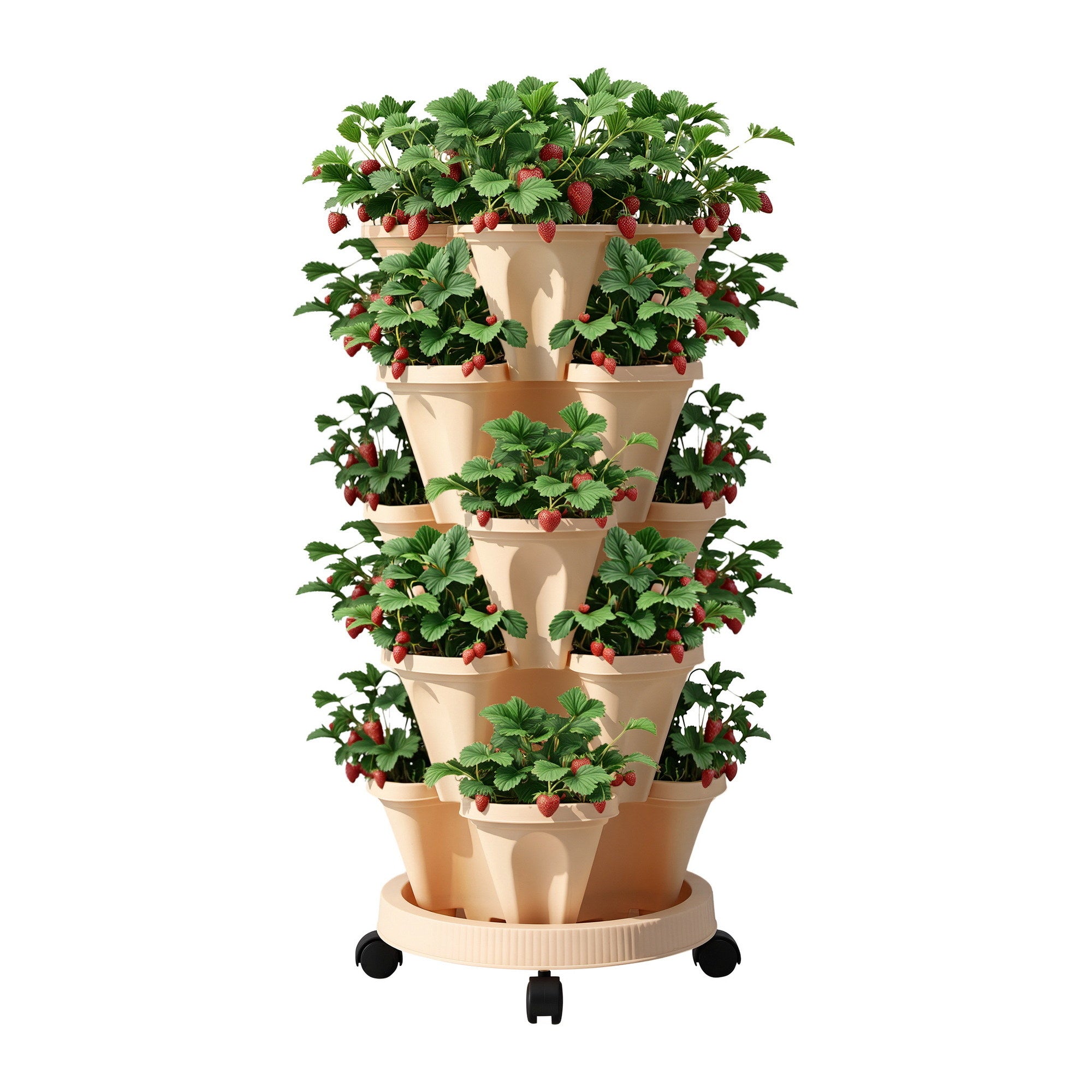 Green Fingers Garden Stackable Planters Bed 5 Tier Vertical Garden Beige