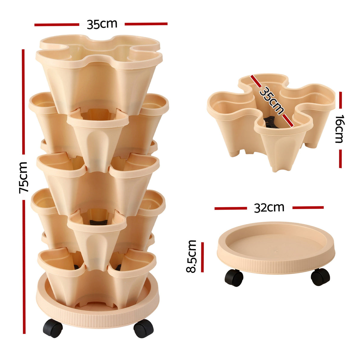 Green Fingers Garden Stackable Planters Bed 5 Tier Vertical Garden Beige