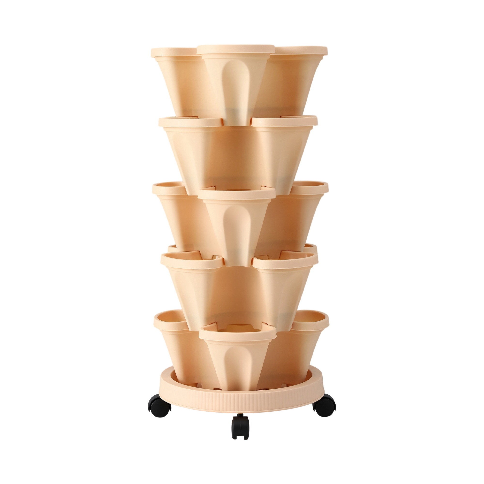 Green Fingers Garden Stackable Planters Bed 5 Tier Vertical Garden Beige