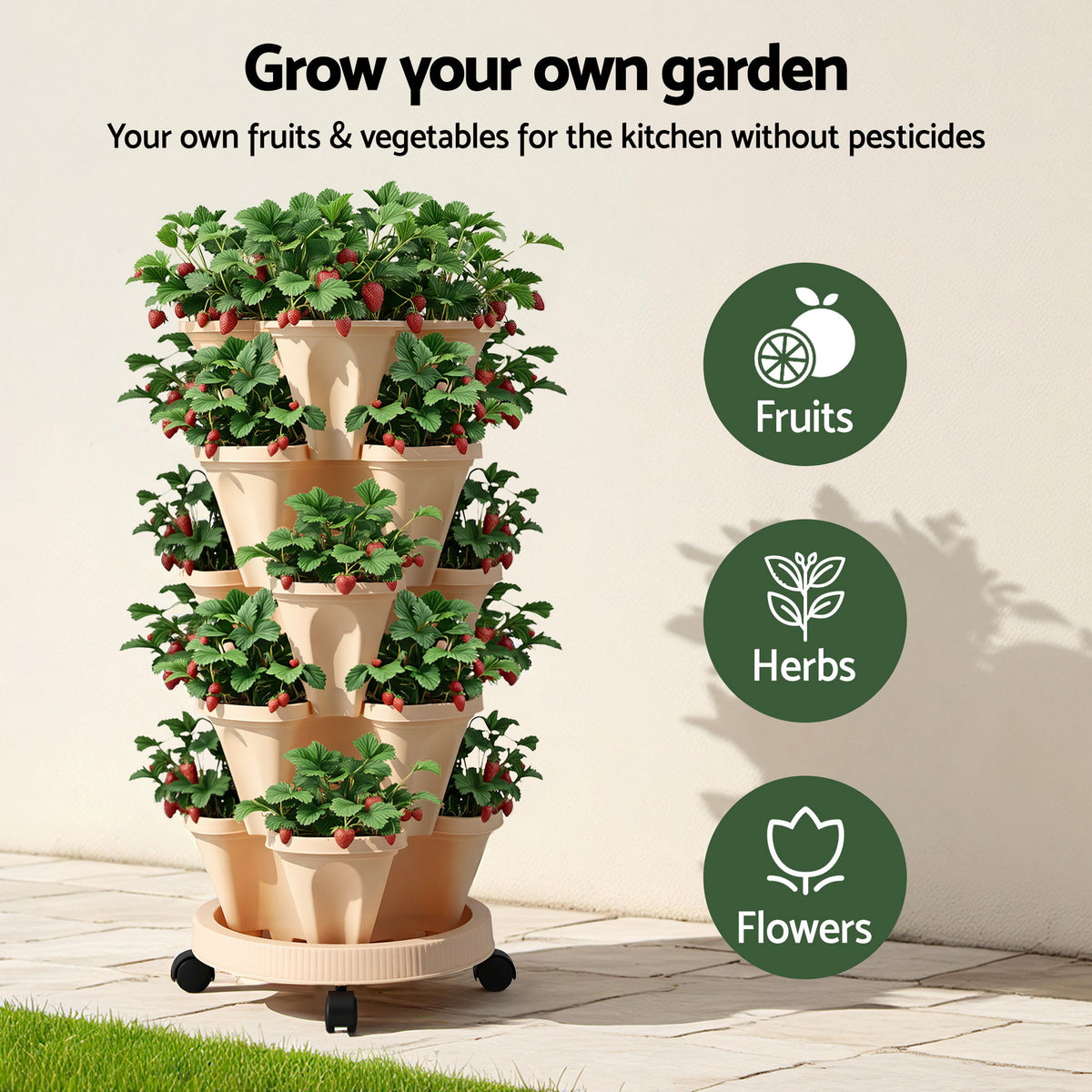 Green Fingers Garden Stackable Planters Bed 5 Tier Vertical Garden Beige