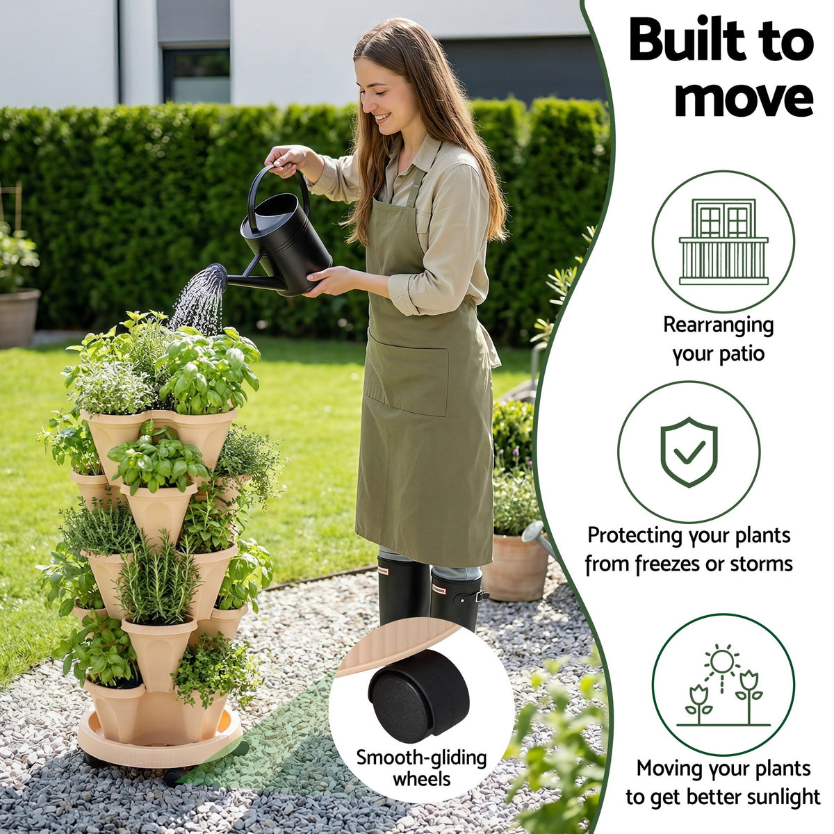 Green Fingers Garden Stackable Planters Bed 5 Tier Vertical Garden Beige