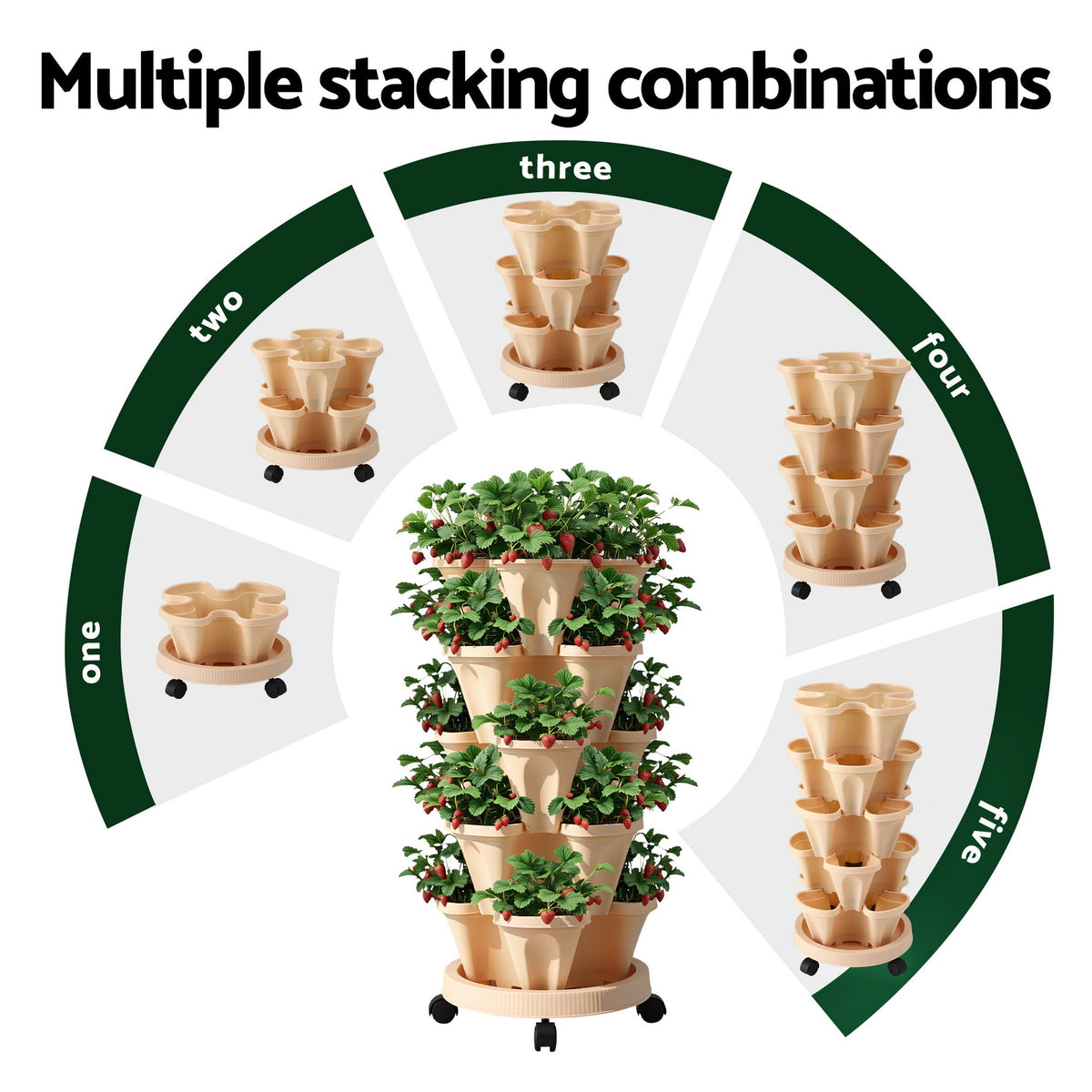 Green Fingers Garden Stackable Planters Bed 5 Tier Vertical Garden Beige