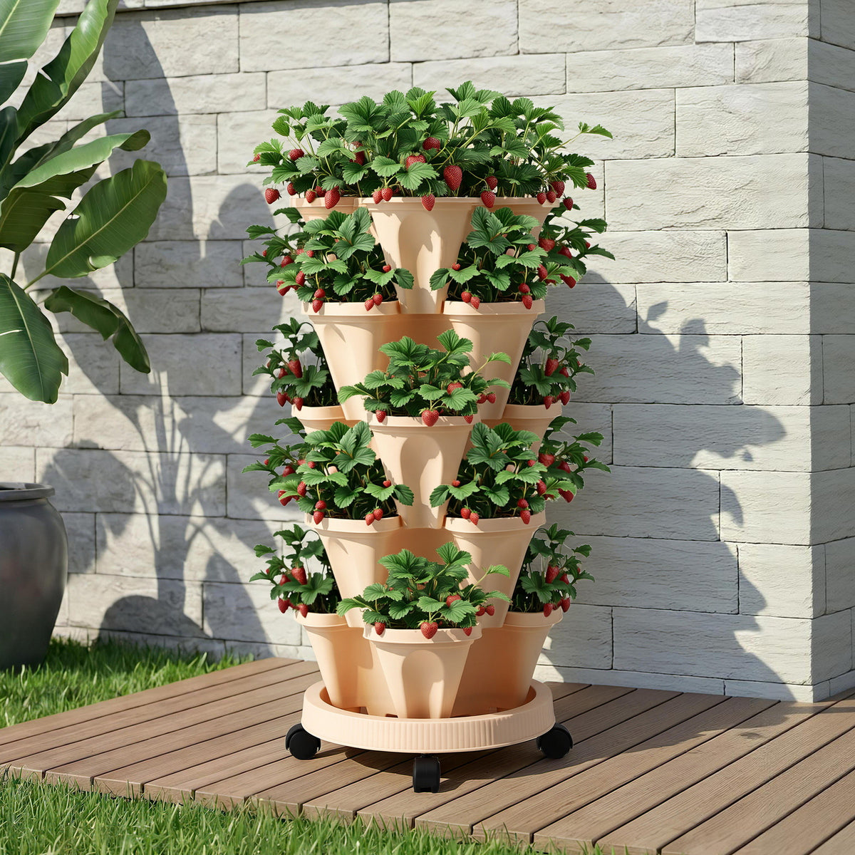 Green Fingers Garden Stackable Planters Bed 5 Tier Vertical Garden Beige