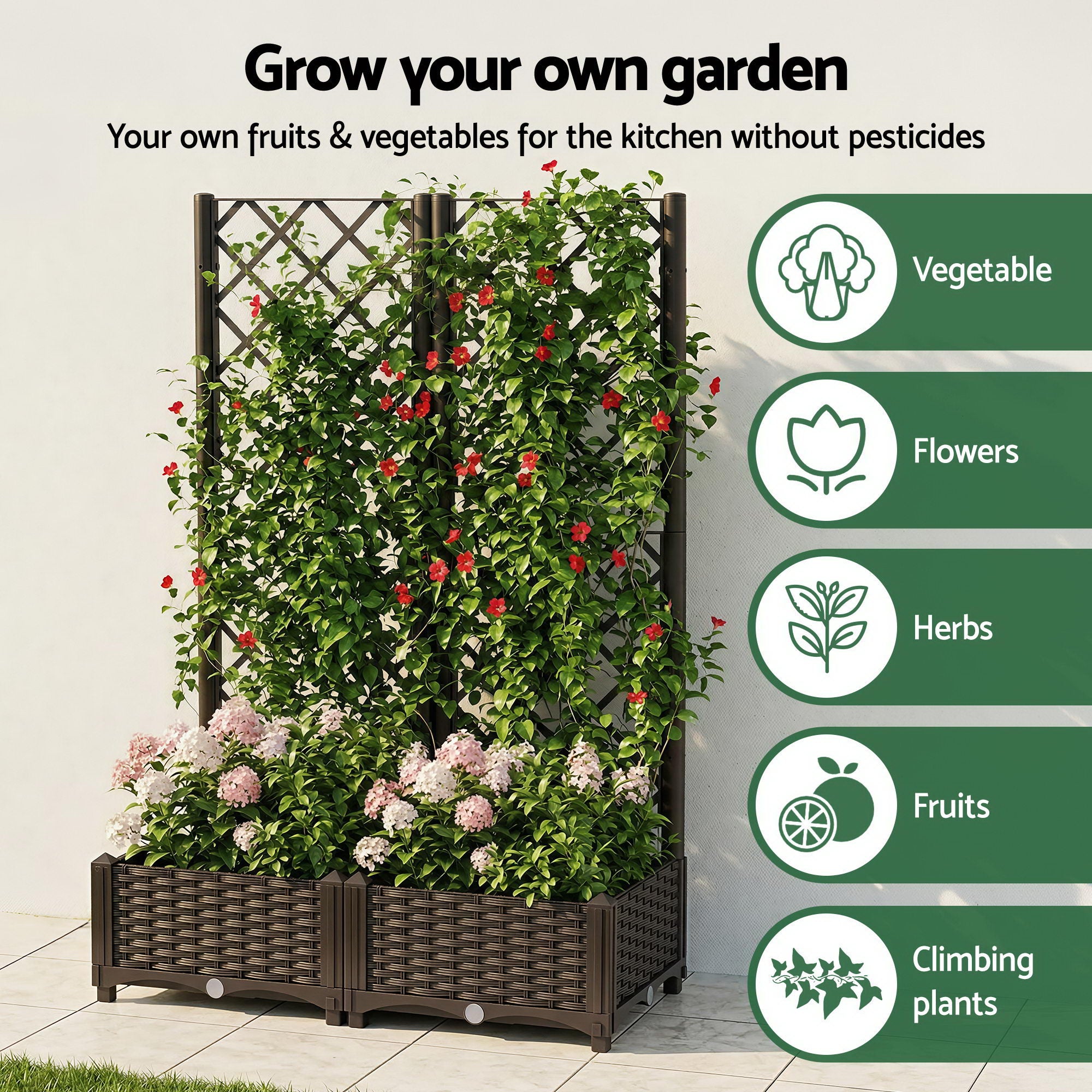 Green Fingers Raised Garden Bed Vertical Planter Self Watering Large Elevated Veggie Box 80x40x122cm