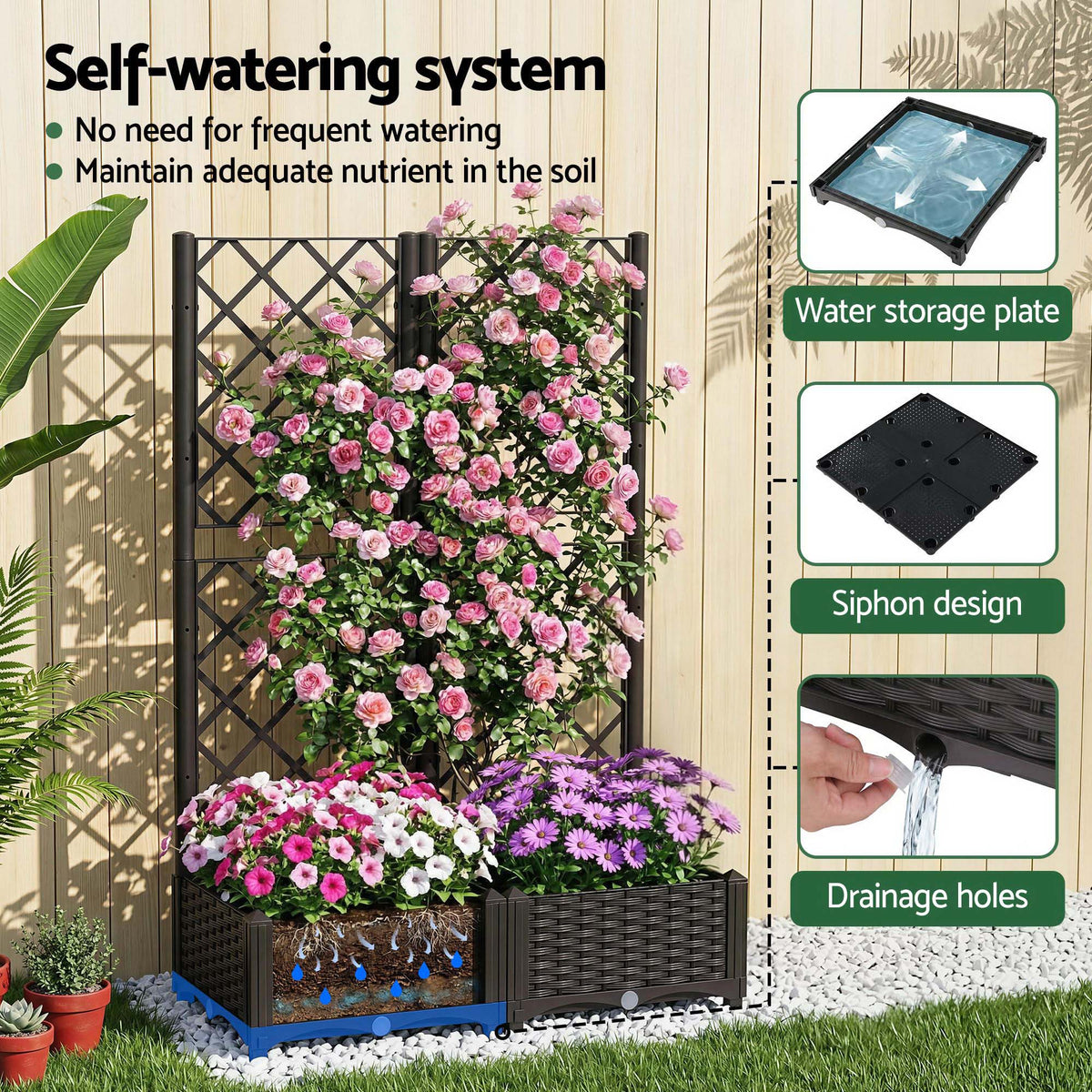 Green Fingers Raised Garden Bed Vertical Planter Self Watering Large Elevated Veggie Box 80x40x122cm