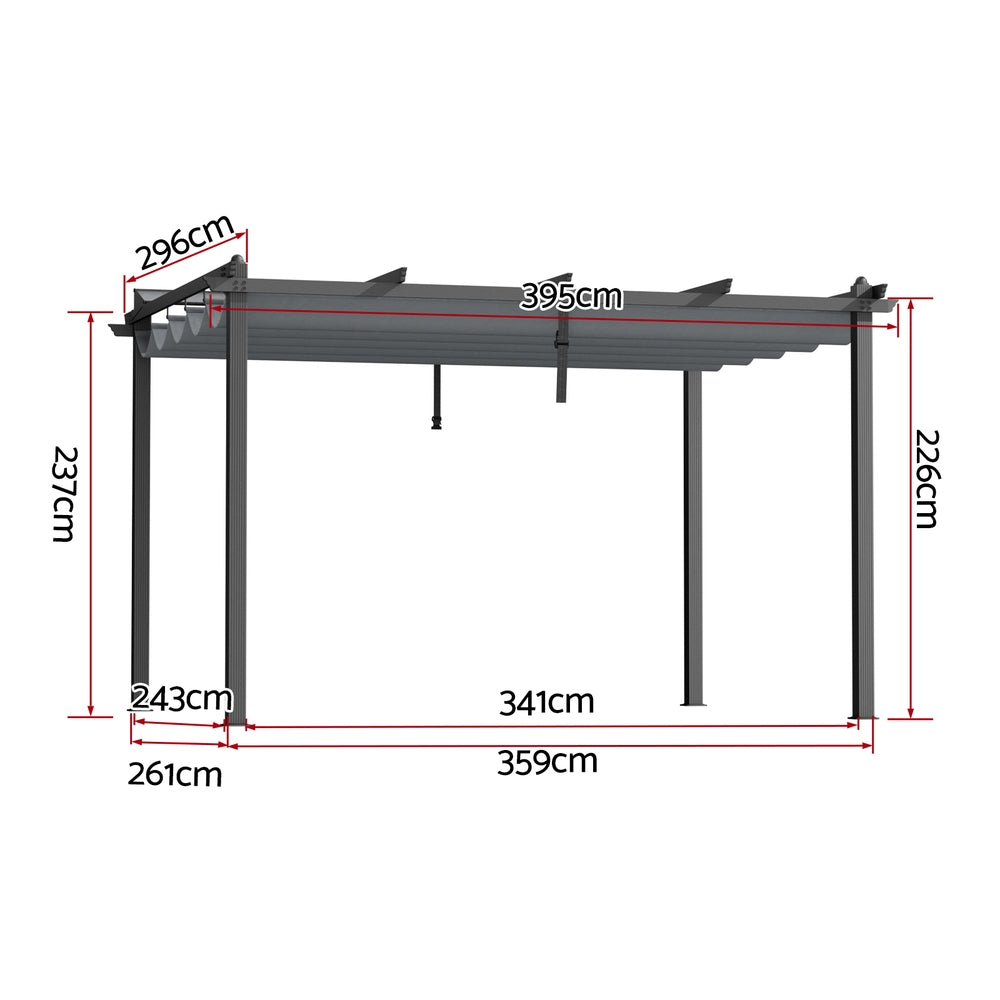 Instahut Gazebo Outdoor Garden Pergola Aluminium Frame Adjustable Canopy 3x4m Grey