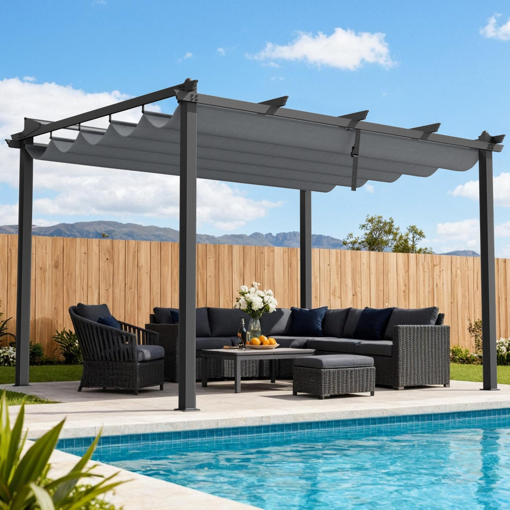 Instahut Gazebo Outdoor Garden Pergola Aluminium Frame Adjustable Canopy 3x4m Grey