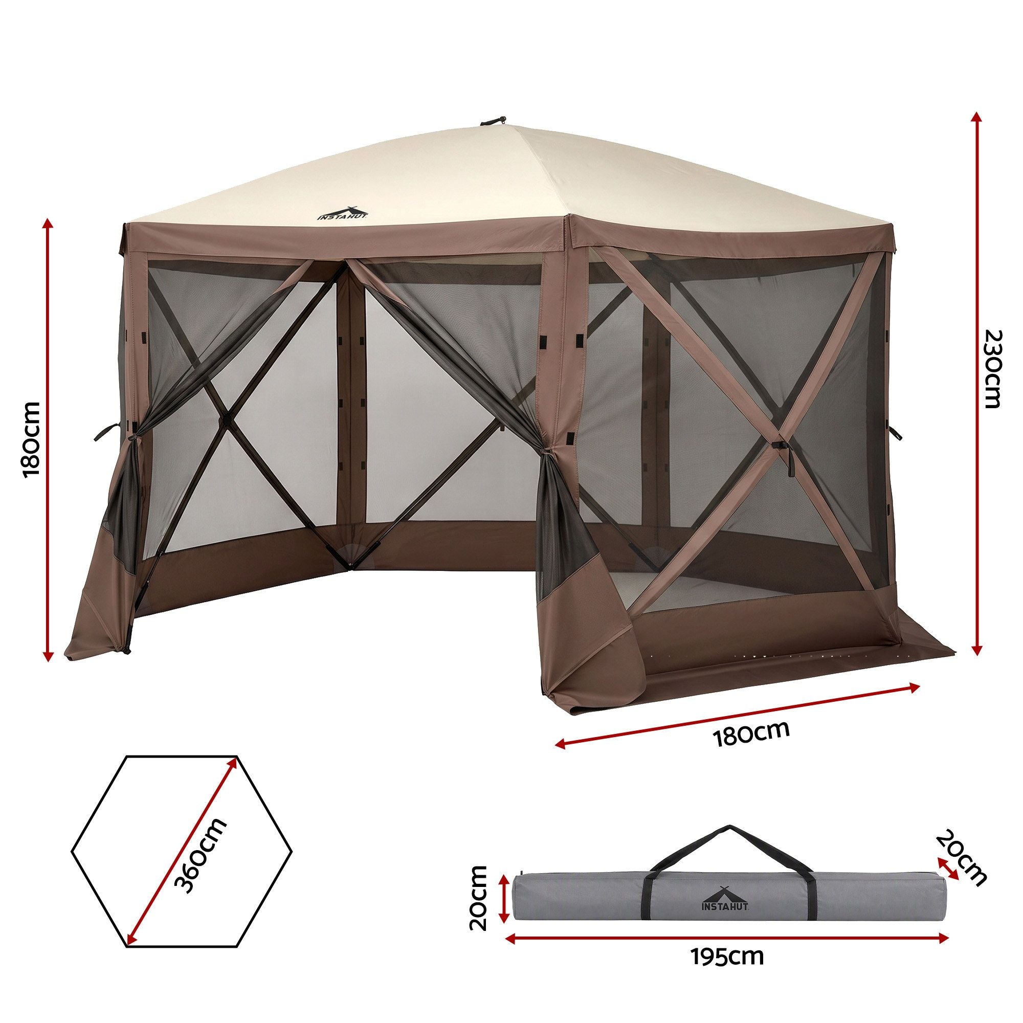 Instahut Gazebo Pop Up Tent 3.6x3.6m Outdoor Marquee Camping Screen w/Curtain