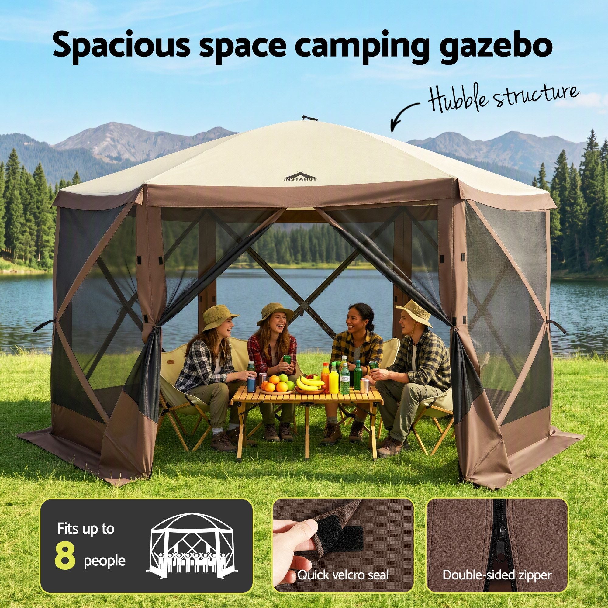 Instahut Gazebo Pop Up Tent 3.6x3.6m Outdoor Marquee Camping Screen w/Curtain