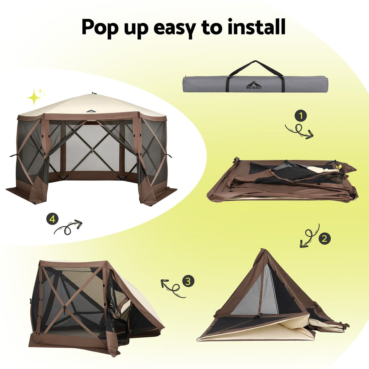 Instahut Gazebo Pop Up Tent 3.6x3.6m Outdoor Marquee Camping Screen w/Curtain