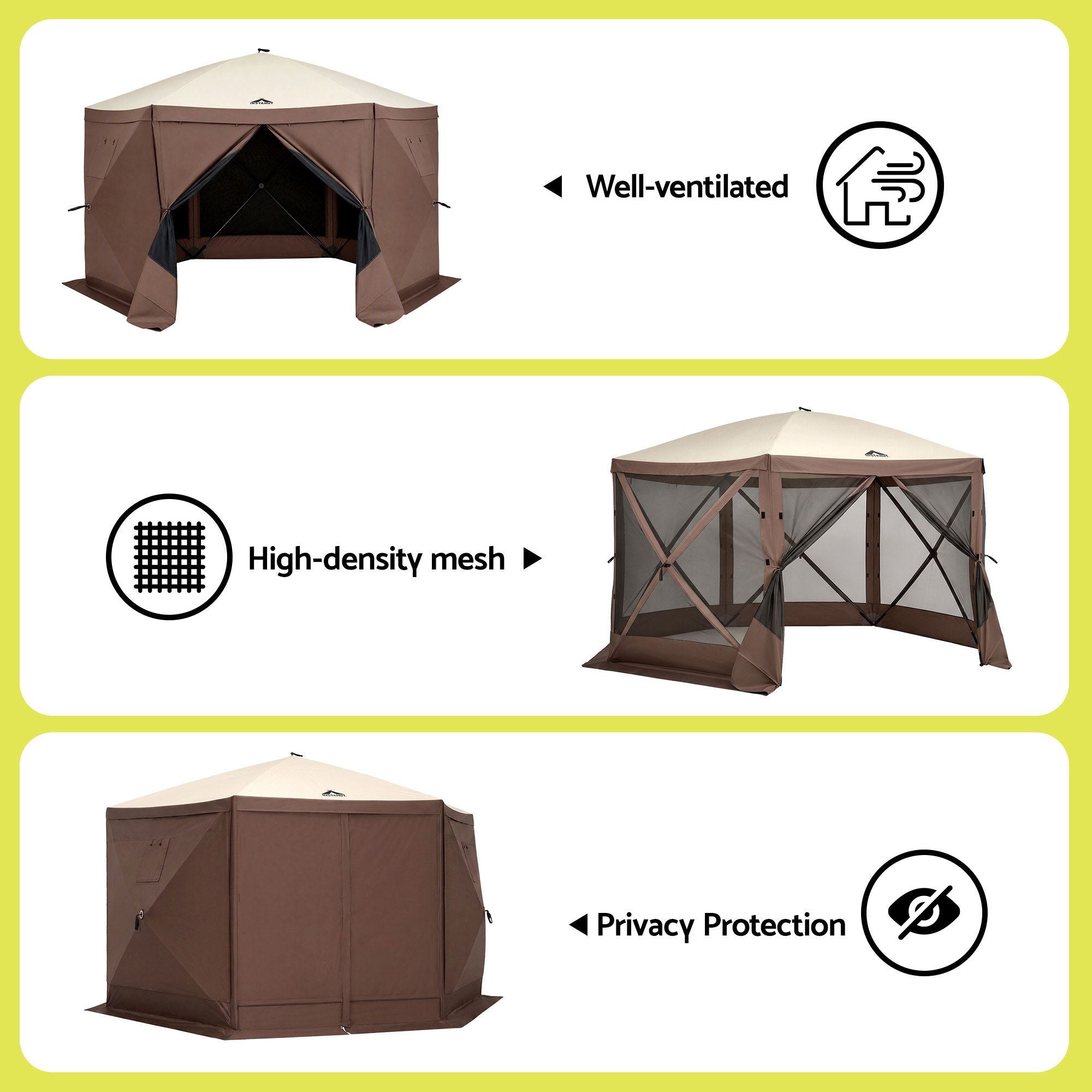Instahut Gazebo Pop Up Tent 3.6x3.6m Outdoor Marquee Camping Screen w/Curtain