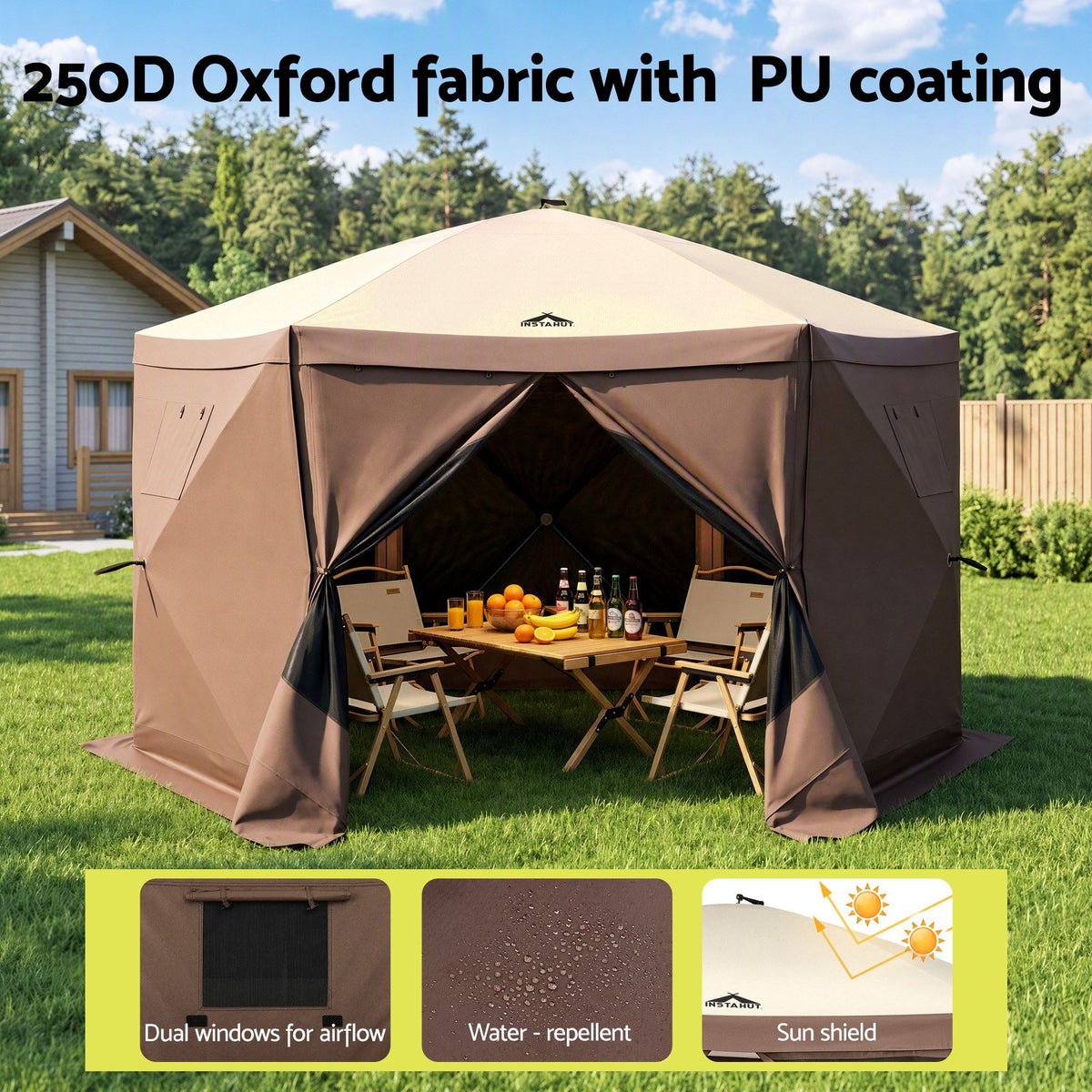 Instahut Gazebo Pop Up Tent 3.6x3.6m Outdoor Marquee Camping Screen w/Curtain