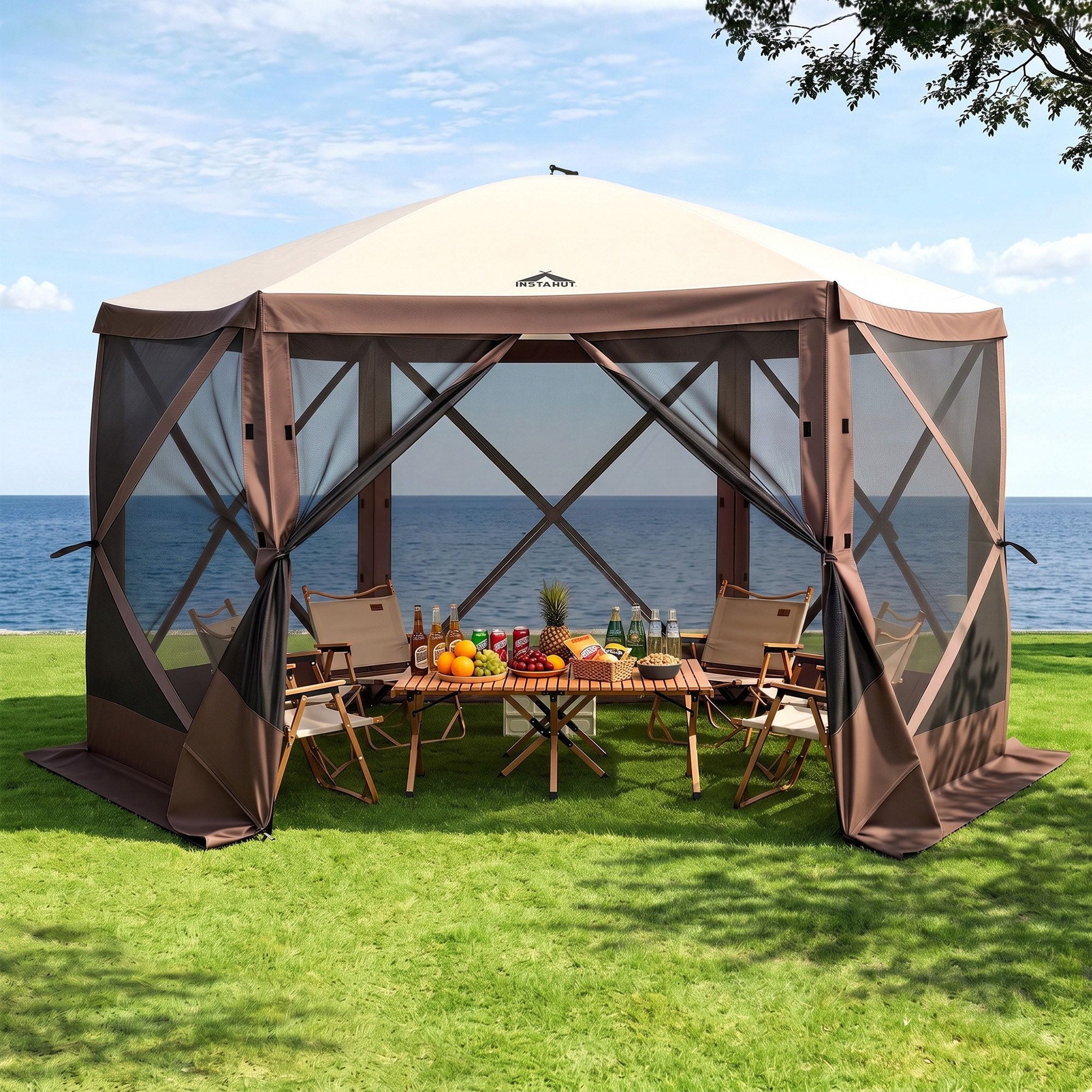 Instahut Gazebo Pop Up Tent 3.6x3.6m Outdoor Marquee Camping Screen w/Curtain