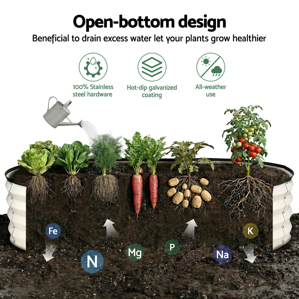 Green Fingers Raised Garden Bed 2 Pack Galvanised Planter Box Rust Resistant 120x60x30cm White