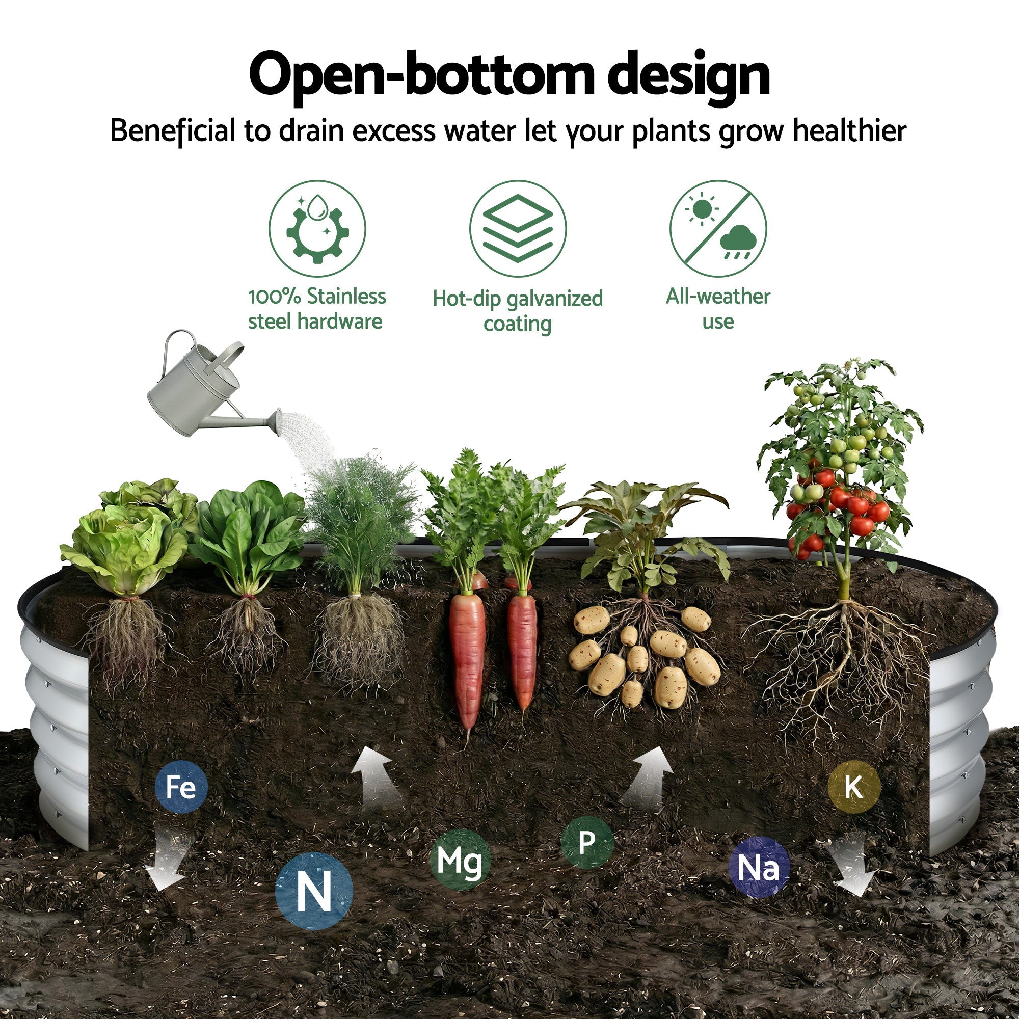Green Fingers Raised Garden Bed Galvanised Oval Metal Planter Box Large Outdoor 150x70x30cm Silver