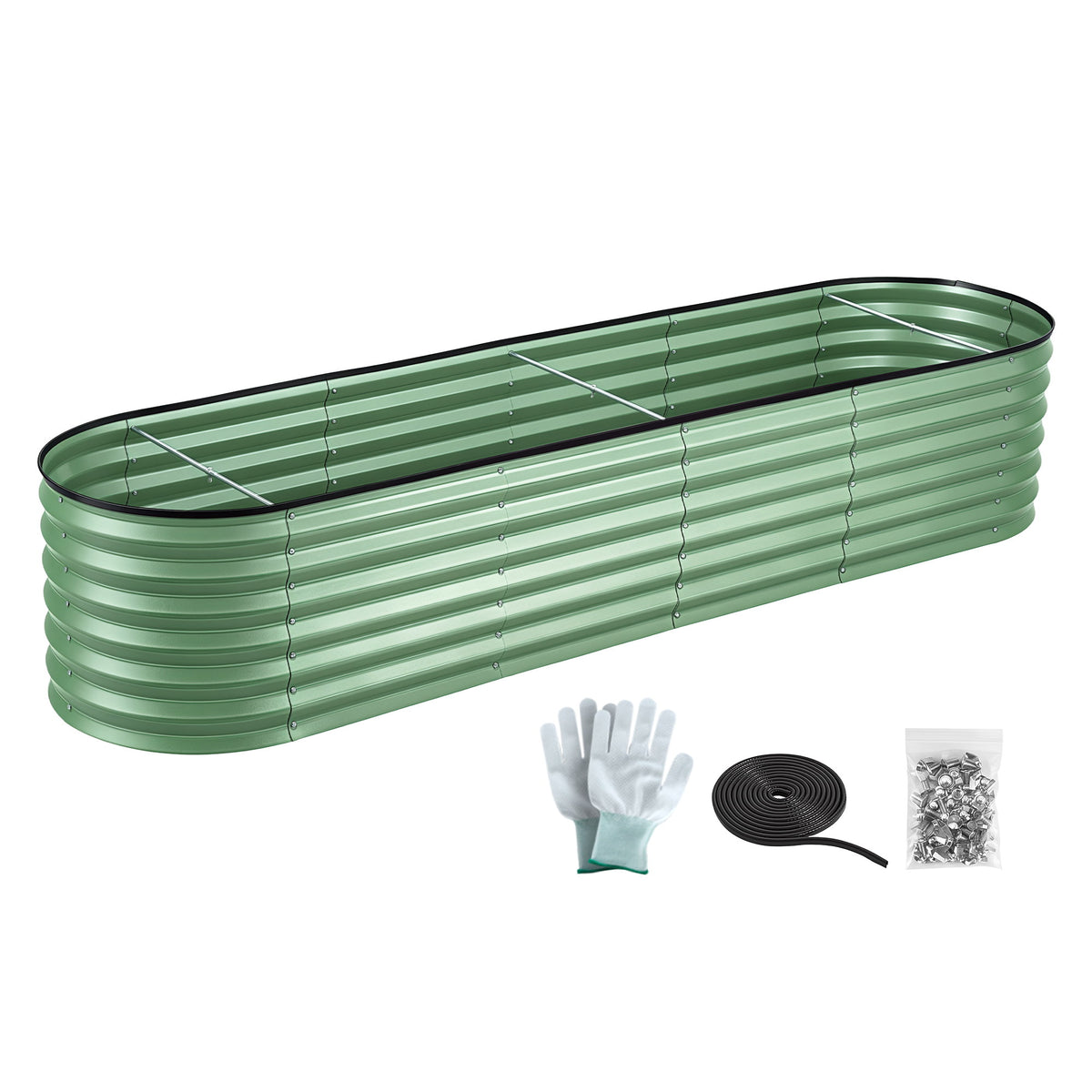 Green Fingers Oval Raised Garden Bed Galvanised Planter Box Rust Resistant 240x60x45cm Green