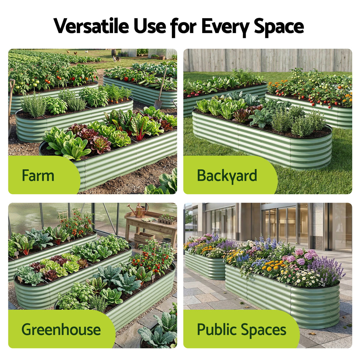 Green Fingers Oval Raised Garden Bed Galvanised Planter Box Rust Resistant 240x60x45cm Green