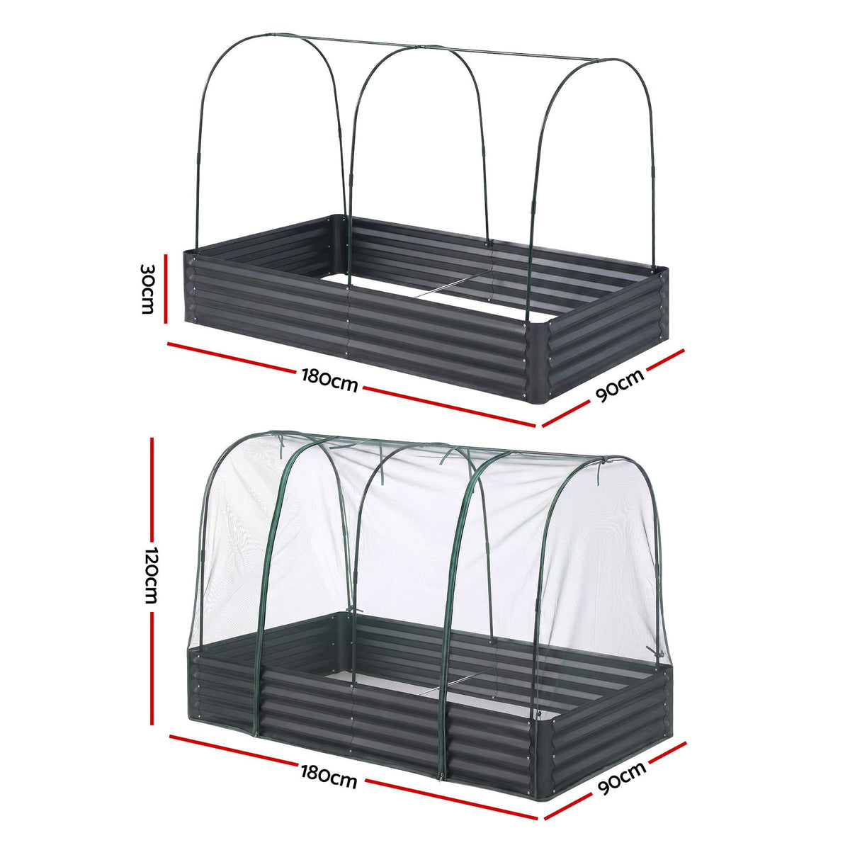 Green Fingers Raised Garden Bed with Mesh Netting Galvanised Planter Box Bird Proof 180x90x120cm