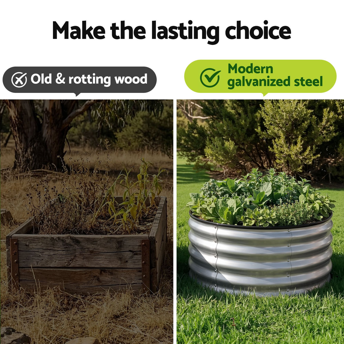 Green Fingers Round Raised Garden Bed 2 Pack Galvanised Planter Box Rust Resistant 60x60x30cm Silver