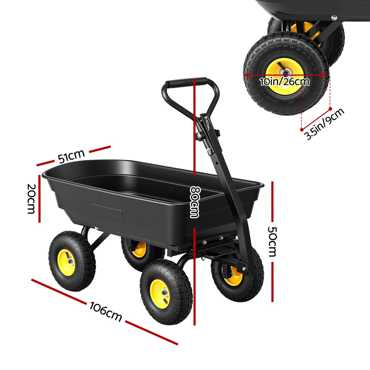 Gardeon Garden Cart Dump Utility Wagon 270kg 2in1 Tractor Trolley 110L Tyres