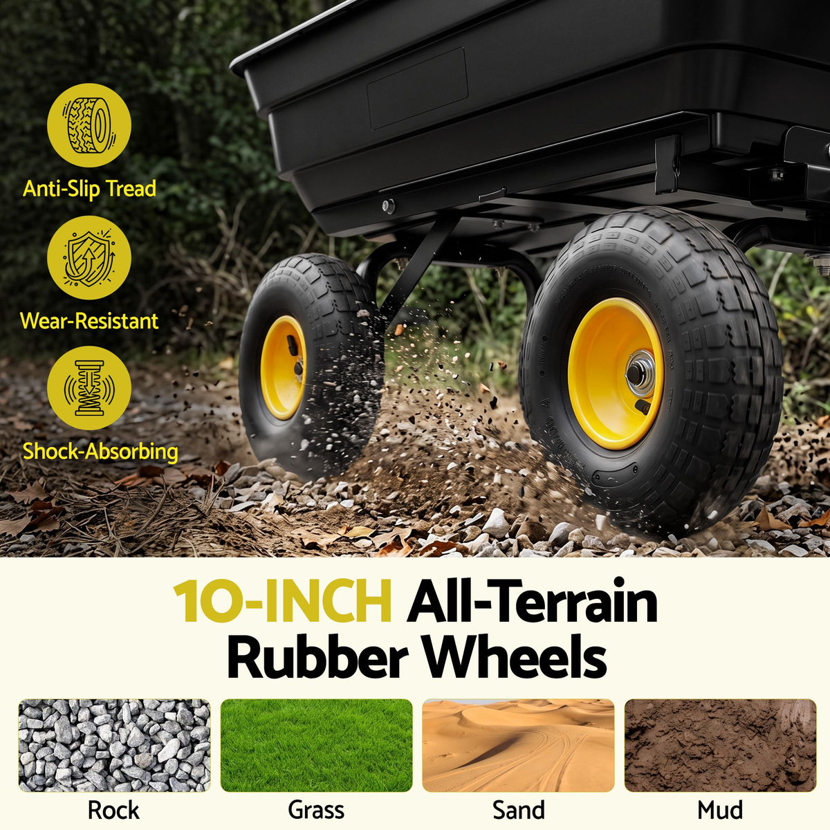 Gardeon Garden Cart Dump Utility Wagon 270kg 2in1 Tractor Trolley 110L Tyres