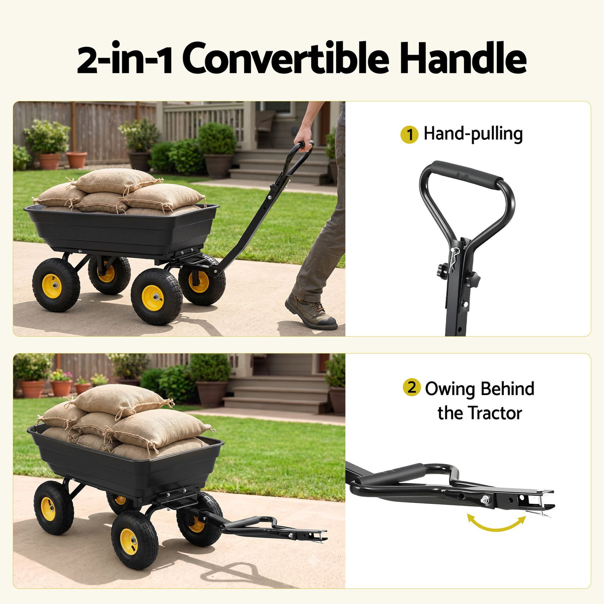 Gardeon Garden Cart Dump Utility Wagon 270kg 2in1 Tractor Trolley 110L Tyres