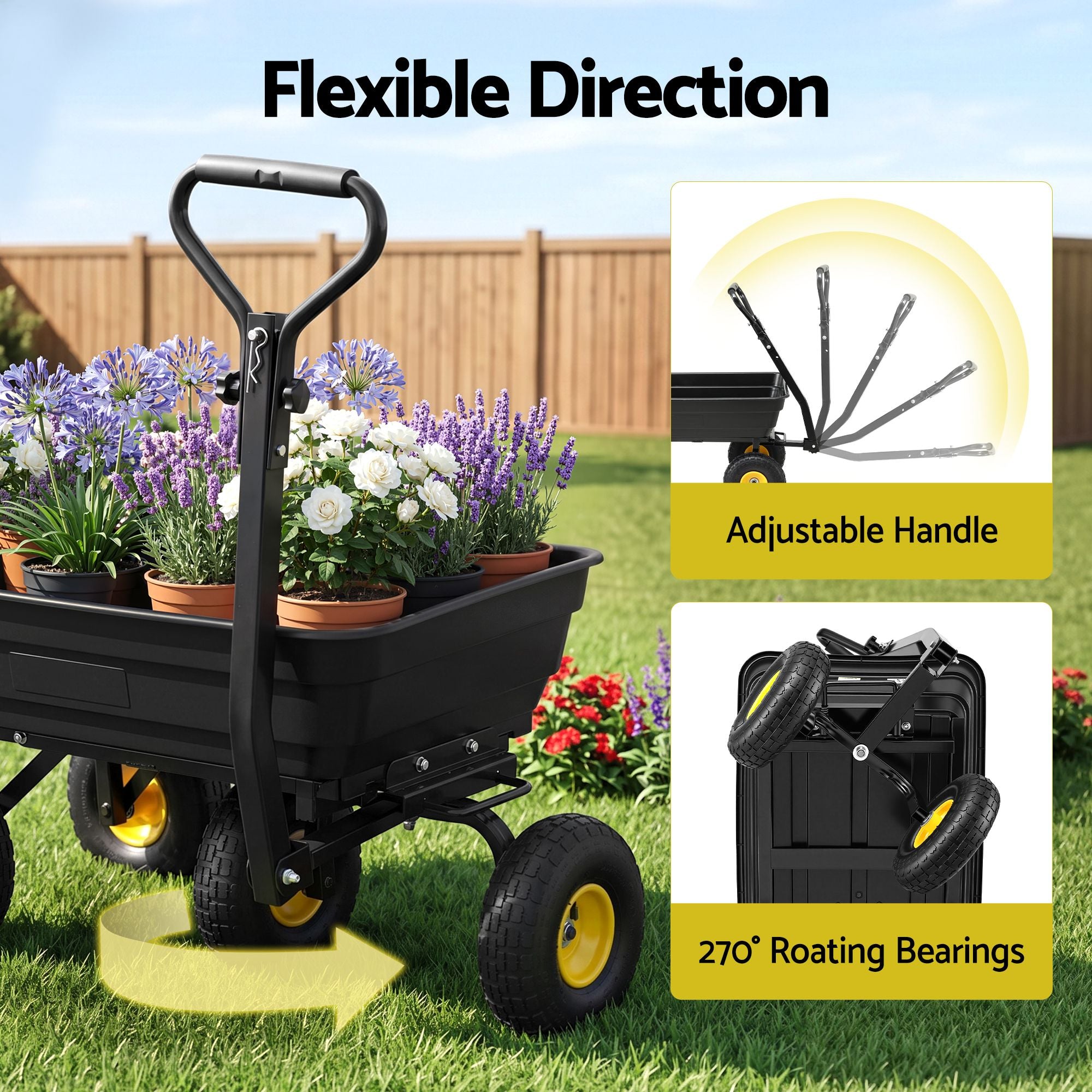 Gardeon Garden Cart Dump Utility Wagon 270kg 2in1 Tractor Trolley 110L Tyres