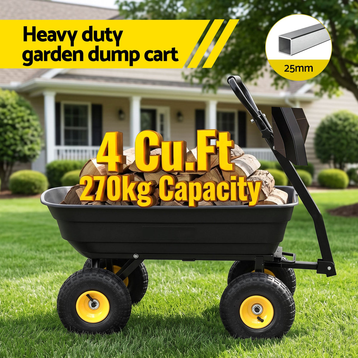 Gardeon Garden Cart Dump Utility Wagon 270kg 2in1 Tractor Trolley 110L Tyres