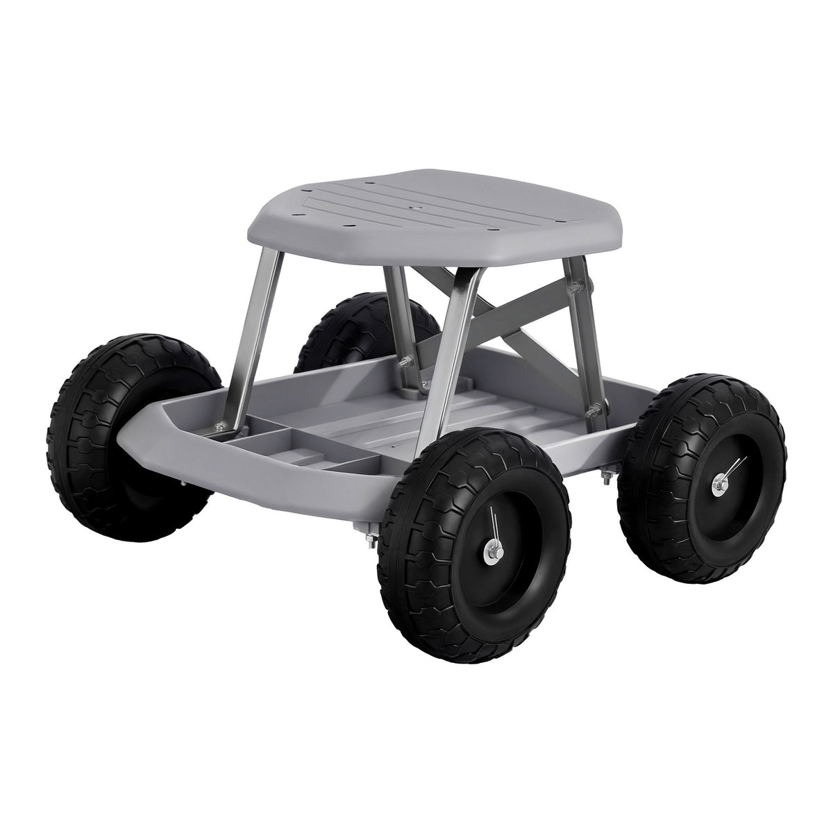 Gardeon Garden Cart Seat with Wheels, Rolling Work Stool with Tool Storage Tray Grey