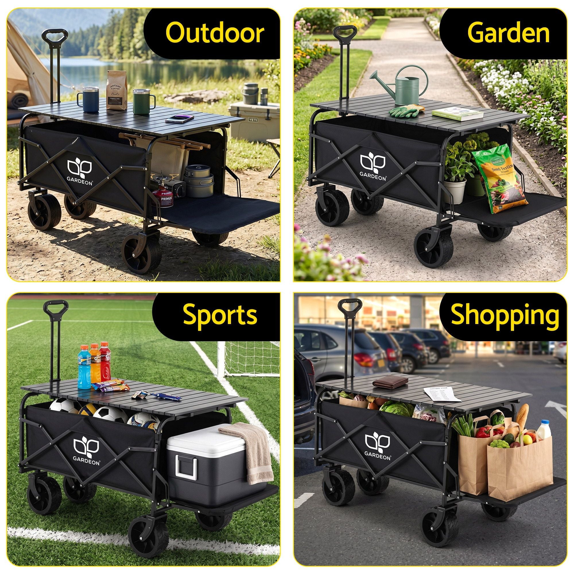 Gardeon Folding Camping Wagon Heavy Duty Utility Cart with Tailgate Table 150L